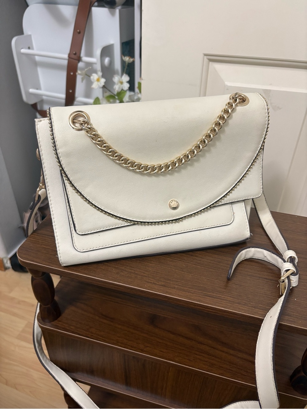 Steve Madden Cream Crossbody with Gold Chain